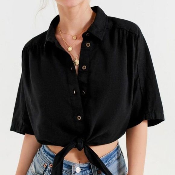 BDG Tops - BDG Jena Tie-Front Buttoned Blouse Sz Med
